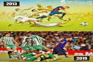 لوحة رقمية رائعة للأسطورة ليونيل ميسي، تُظهره وهو يُطارد من قِبل عدد كبير من الخصوم،