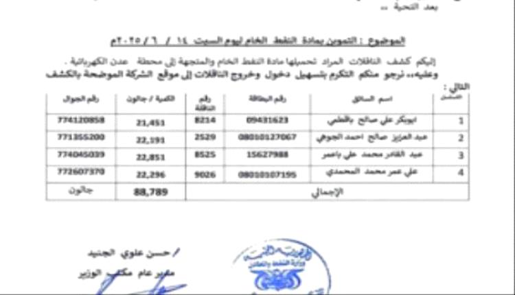 توجيهات بإمداد كهرباء عدن بـ12 مقطورة نفط يوميًا
