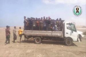 الحزام الأمني في الصبيحة يضبط 119 مهاجرا أفريقيا بعمق البحر
