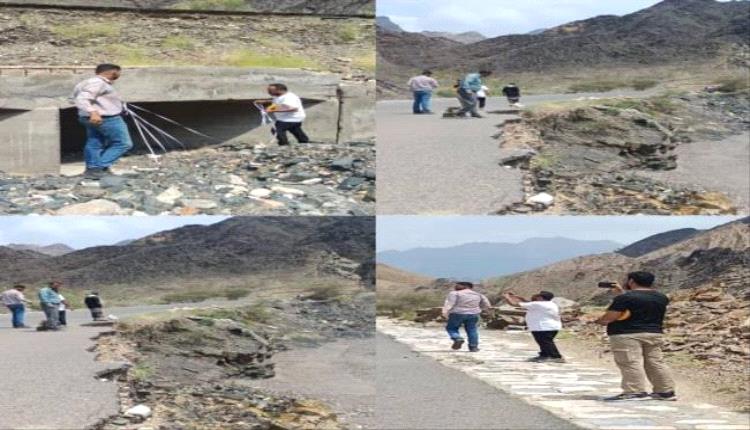 فريق هندسي ينفذ نزولًا ميدانيًا إلى منطقة ثنهة سرار لإعداد دراسة حول أضرار السيول
