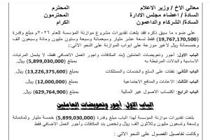 
صرف 20 مليار ريال لصحيفة الثورة الالكترونية ب2026 والموظفين بلا مرتبات منذ عدة أشهر ( وثيقة )