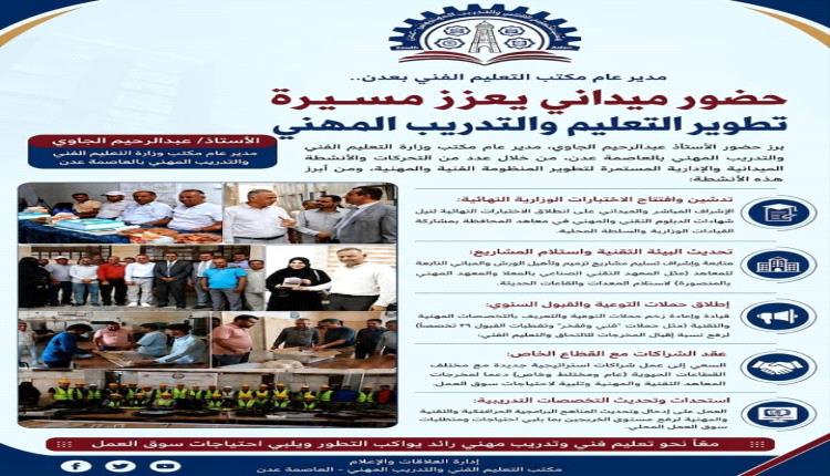 حضور ميداني فاعل يعزز مسيرة تطوير التعليم والتدريب المهني بالعاصمة عدن