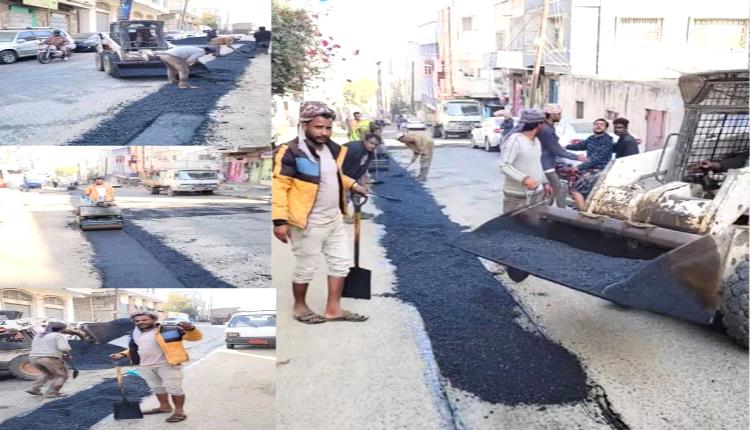 بدء أعمال السفلتة من أمام مدرسة الشعب حتى محطة صافر عقب استكمال ت..