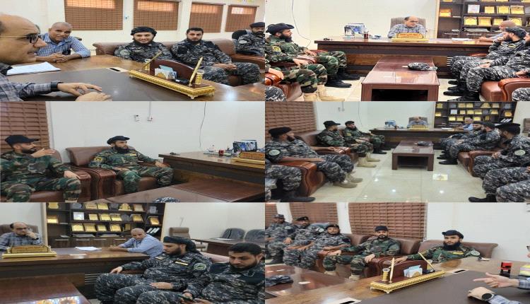 مدير عام دارسعد يلتقي القائد العام لقوات حراسة المنشآت في قوات الامن الوطني لمتابعة جهود حماية المرافق الحكومية في المديرية ( صور )